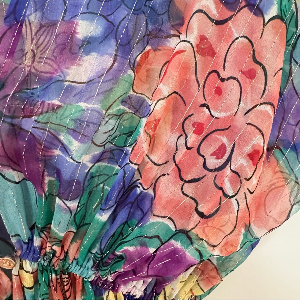 Anthropologie What Goes Around Comes Around 100% Silk Sheer Floral Blouse Size S - Picture 12 of 12